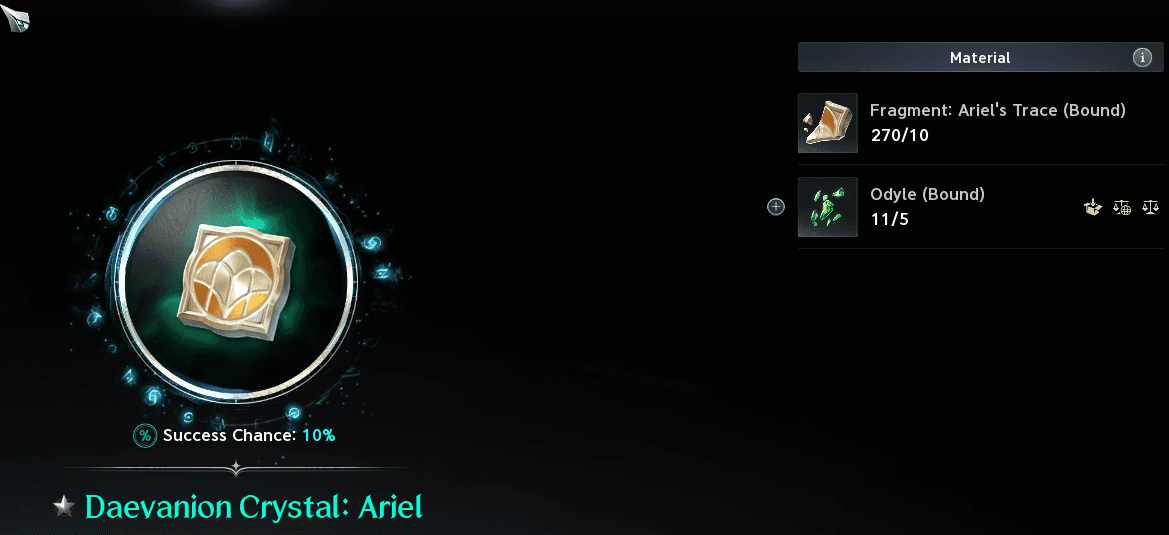 Recette de Substance Morph pour un Cristal de Daevanion d’Ariel