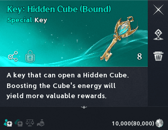Infobulle d’une clé de cube caché liée au personnage